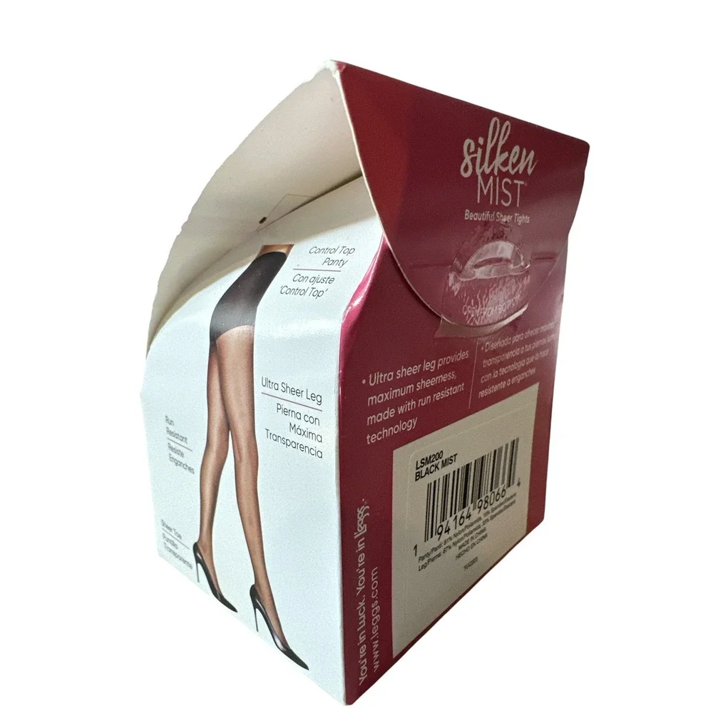 L'eggs Silken Mist Tights Women Size B‎ Black Mist Control Top 2pk New